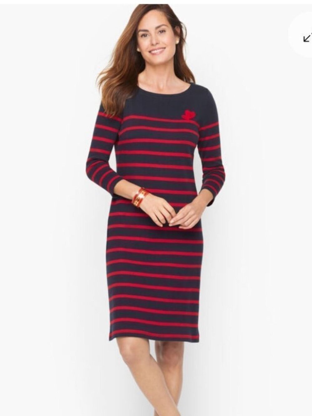 Embroidered Striped Shift Dress Red, Navy Blue Sz MP Red Heart Appliqué